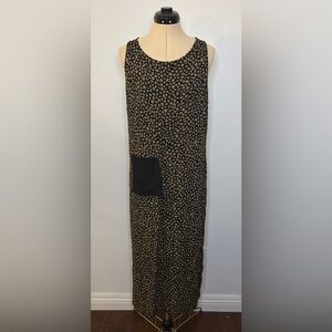 Black & Tan Pebble Printed Midi Dress with Patch Pocket, Dark Neutral Boho